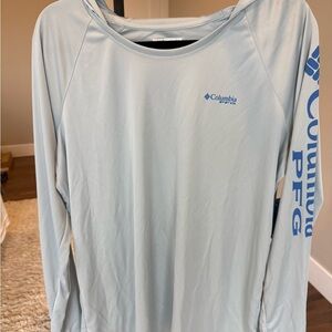 BRAND NEW WITH TAGS Columbia PFG Light Gry/BLU longSleeve Hoodie Shirt Sz 1X/1TF